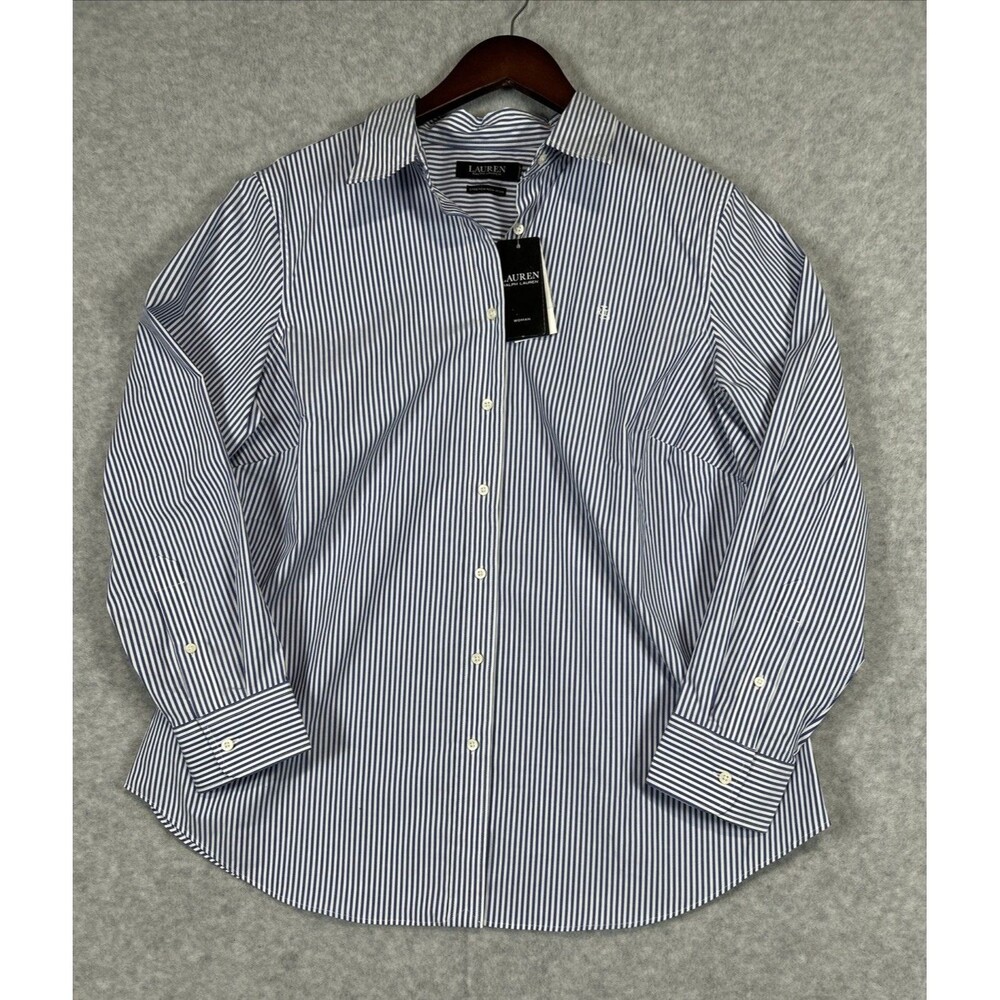 Lauren Ralph Lauren Blue White Striped Shirt Women’s Size 1X Preppy 100% Cotton